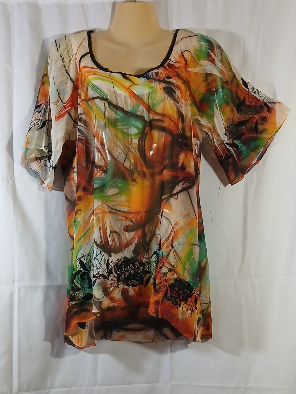 Mushka by Sienna Rose Womens Small Tunic Top Watercolor Embroidery Y2K Boho